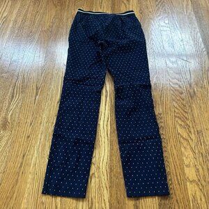 Navy blue and white polka dot straight legslim pants